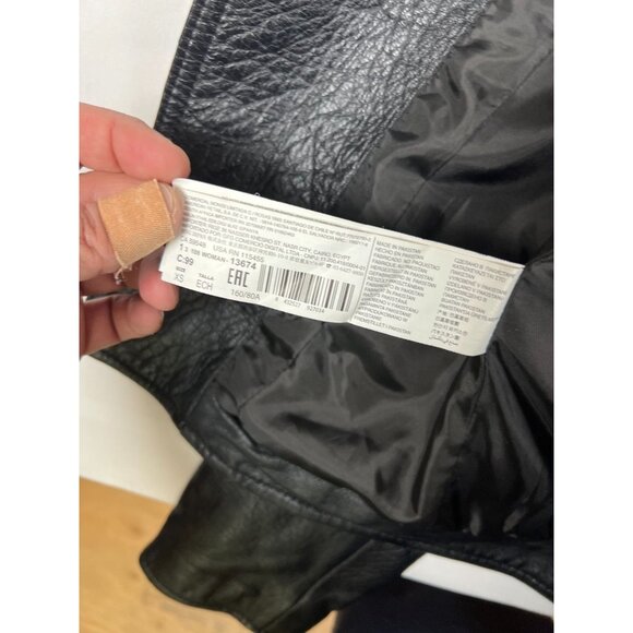 Mango Women XS Black Genuine Sheep Leather Full Zip Biker Moto Jacket - Picture 6 of 8